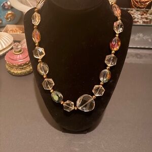 Elegant Glass AB Crystal Facets Clear Stone Necklace